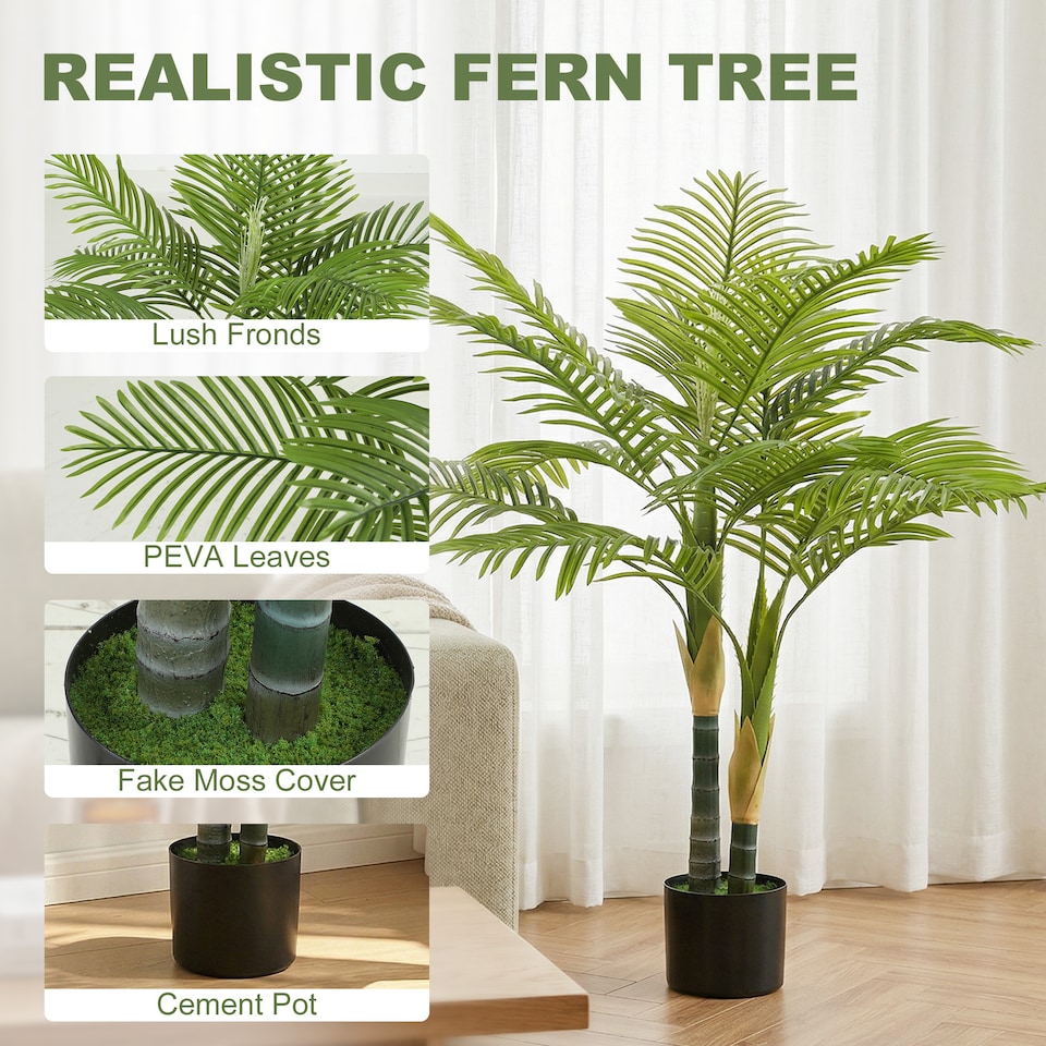 image 1 of HOMCOM 120cm Artificial Palm Tree with 14 PEVA Leaves in Pot, Green