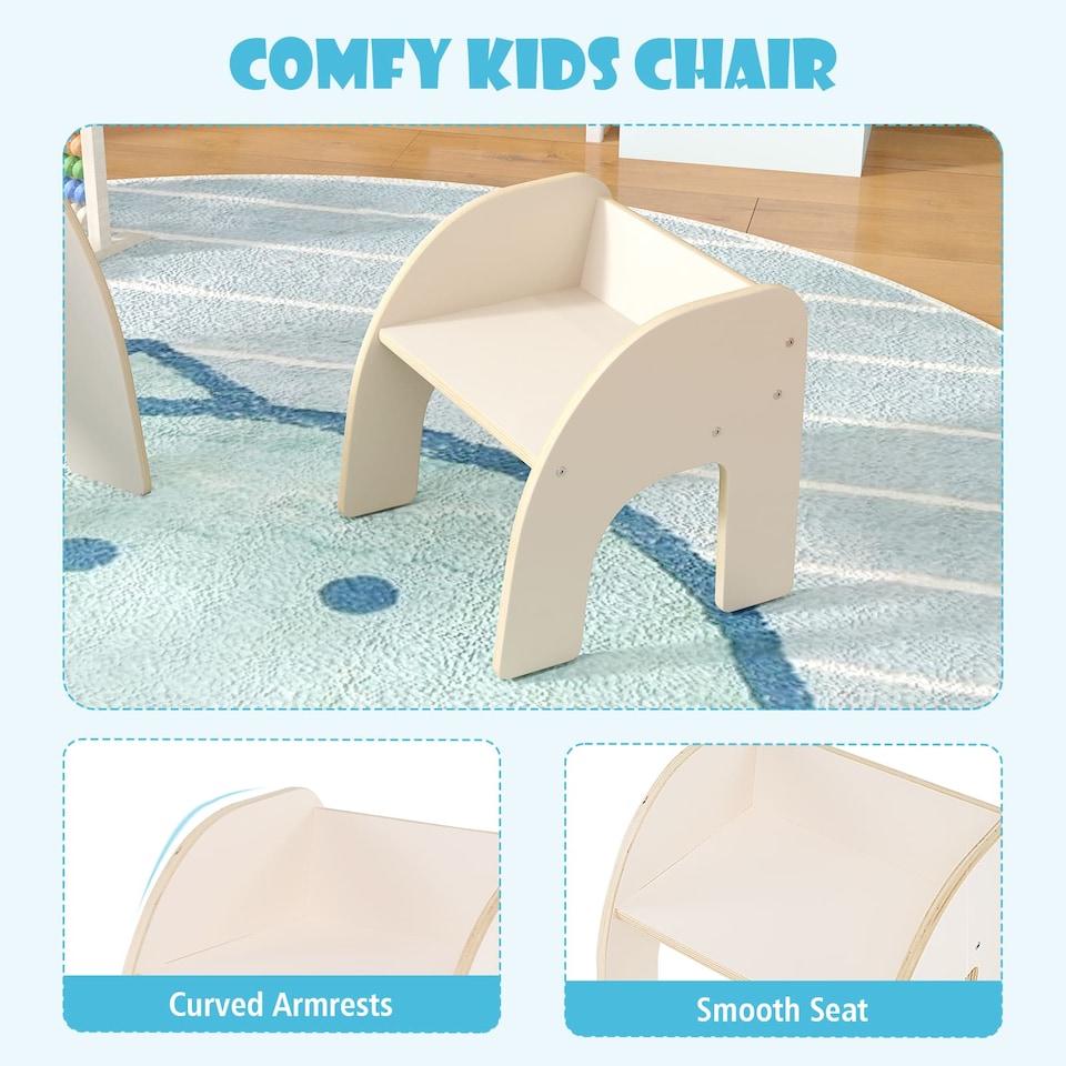 image 1 of COSTWAY Wooded Toddler Kids Desk and Chair Set White