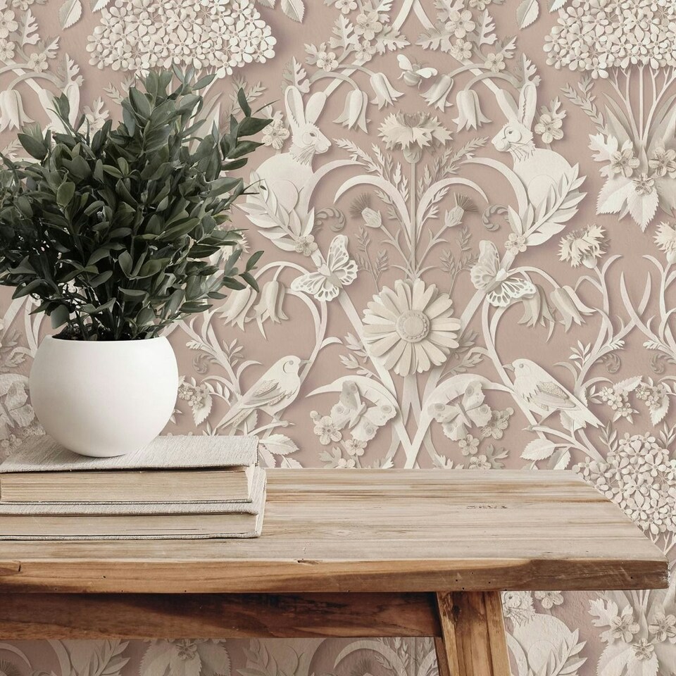 image 1 of Fine Decor 3D Woodland Wallpaper - Pink - 10m x 0.5m | Pink