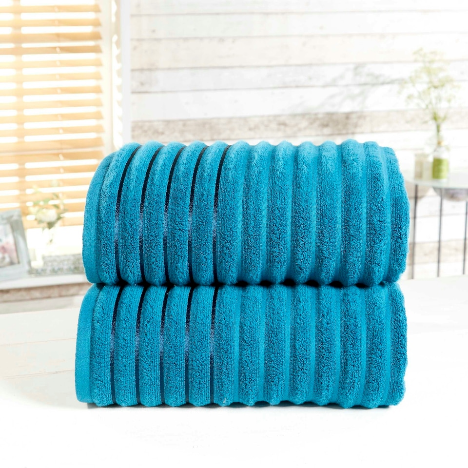image 1 of Ribbed Pure Cotton Bath Towels Super Soft and Absorbant Blue | Bath towel