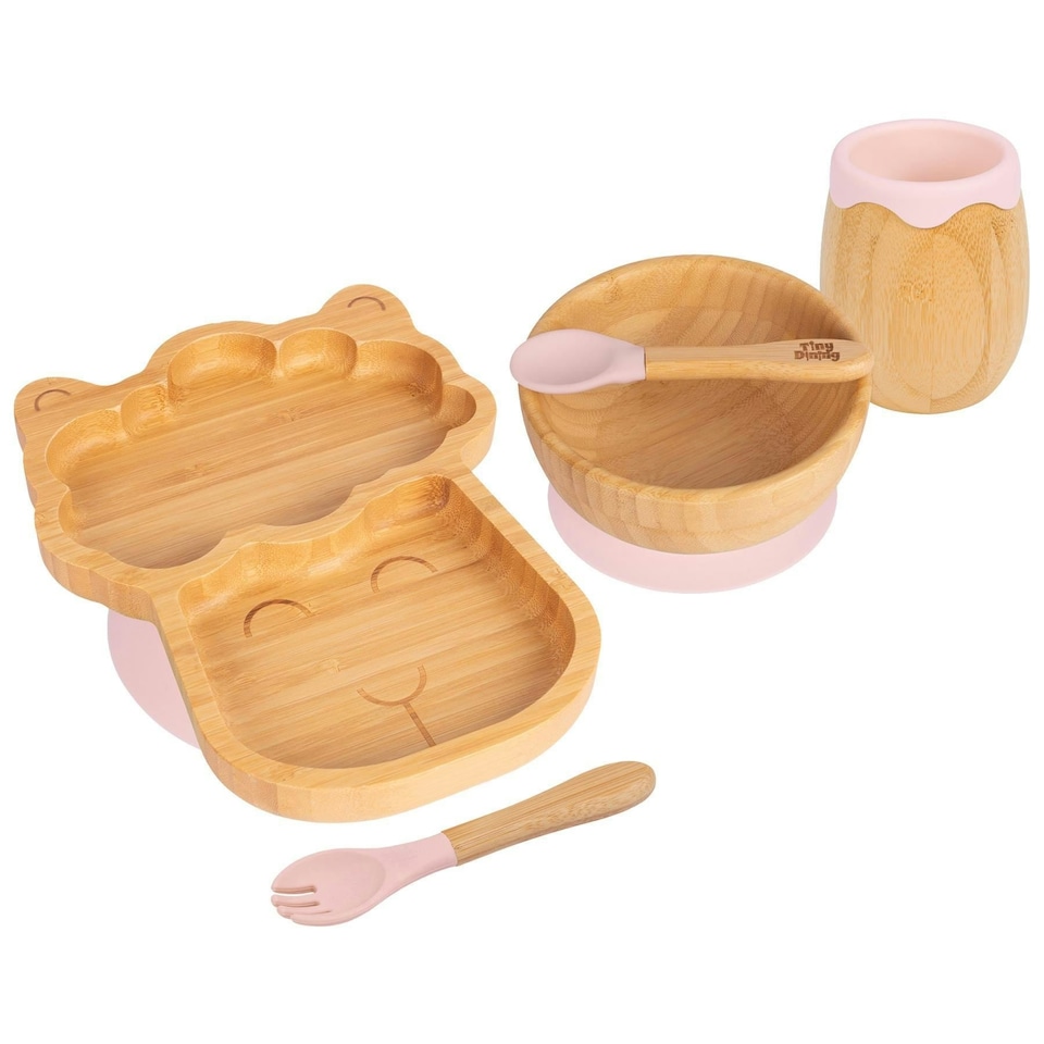 image 1 of Tiny Dining 5pc Bamboo Llama Baby Weaning Set - Pastel Pink