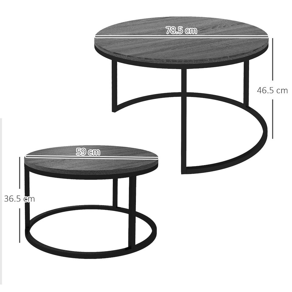 image 1 of HOMCOM 2 Pcs Stacking Coffee Table Set Steel Frame, Marble Grey Black