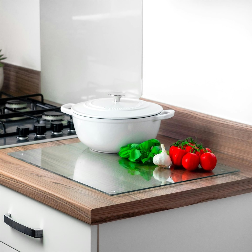 image 1 of Harbour Housewares Clear Glass Kitchen Chopping Board - 50 x 40cm - Cutting Board Worktop Saver Worksurface Protector Glass Chopping Board Clear