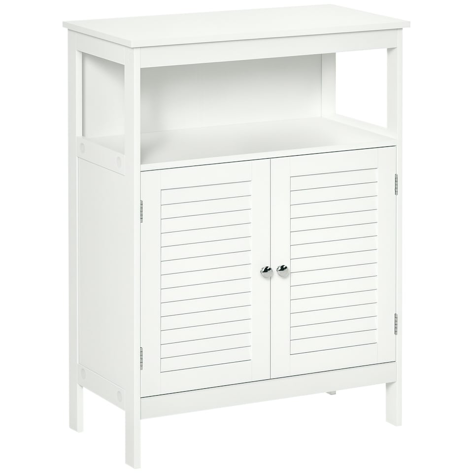 image 1 of kleankin Wooden Bathroom Floor Cabinet with Door Corner Storage Oragnizer White