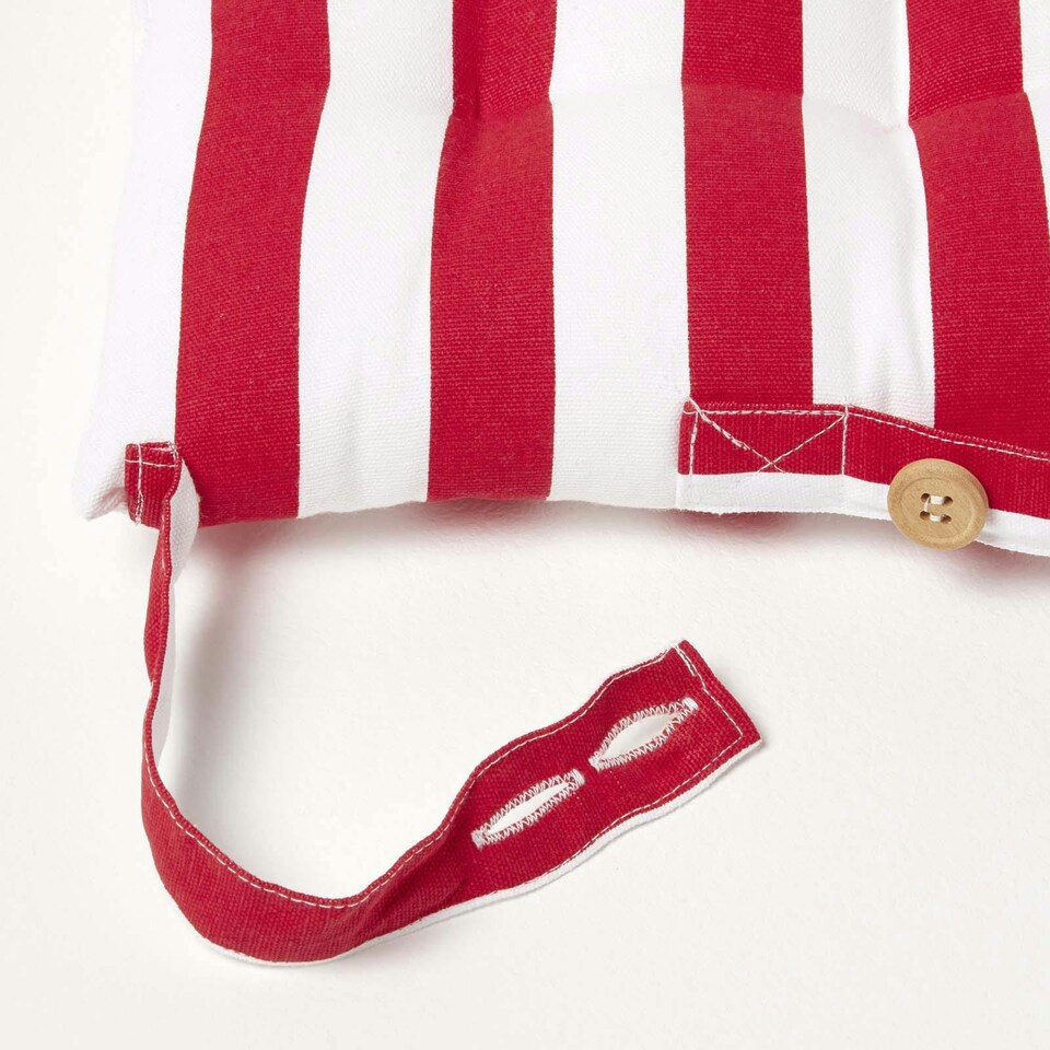 image 1 of Homescapes 4 x Seat Pads Luxury Cotton Stripe Indoor Outdoor Garden Dining Cushion | Red | 40 x 40 cm | 4