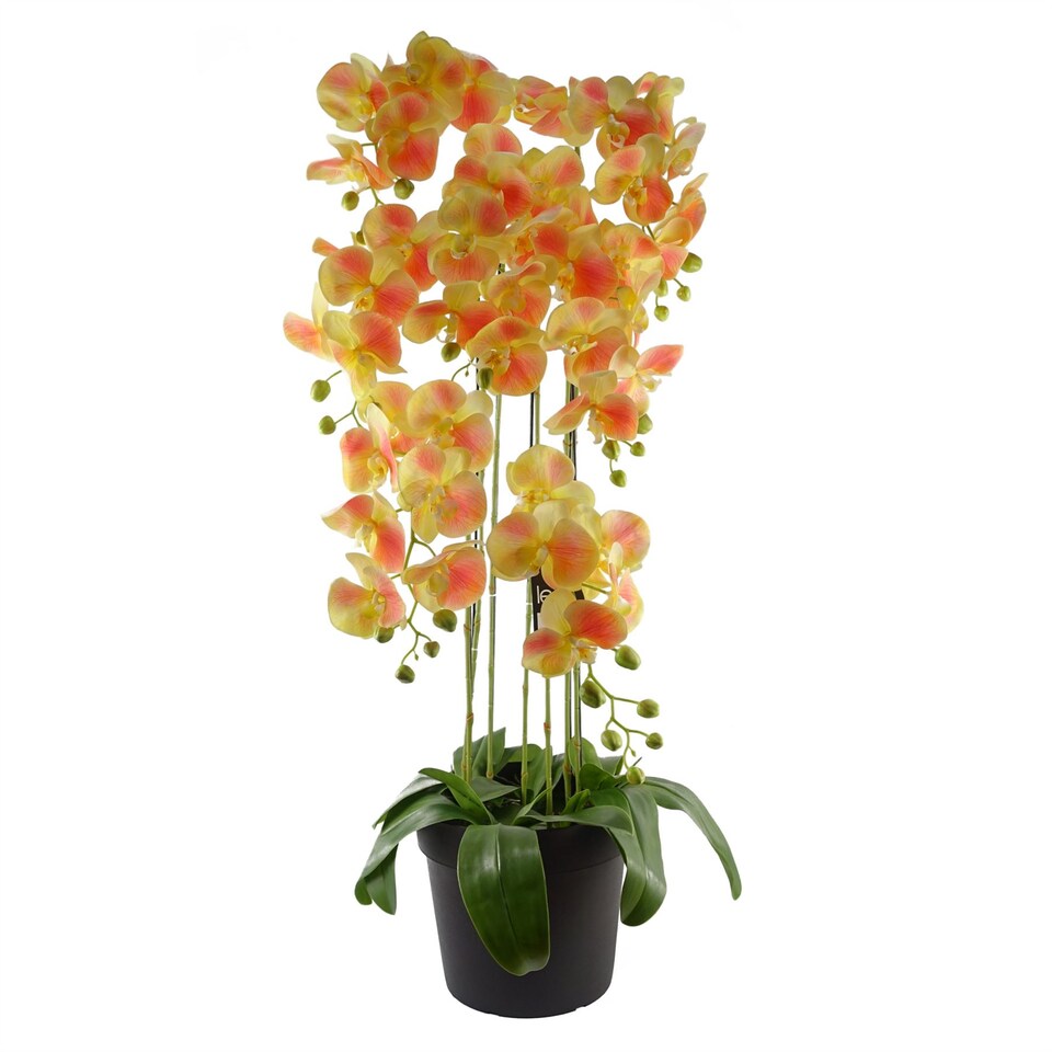 image 1 of 110cm Large Yellow Peach Orchid Plant Artifcial 41 REAL TOUCH flowers