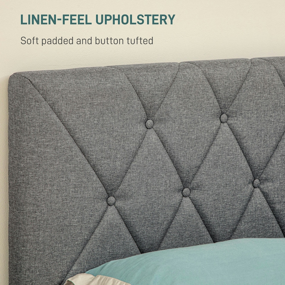 image 1 of HOMCOM Double Bed Frame with 5-Level Adjustable Linen Headboard