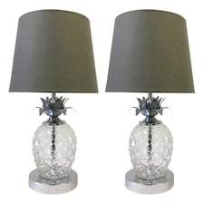 Pair of Chrome Pineapple Touch Lamps with Grey Shades | Chrome | Grey | Large | 2