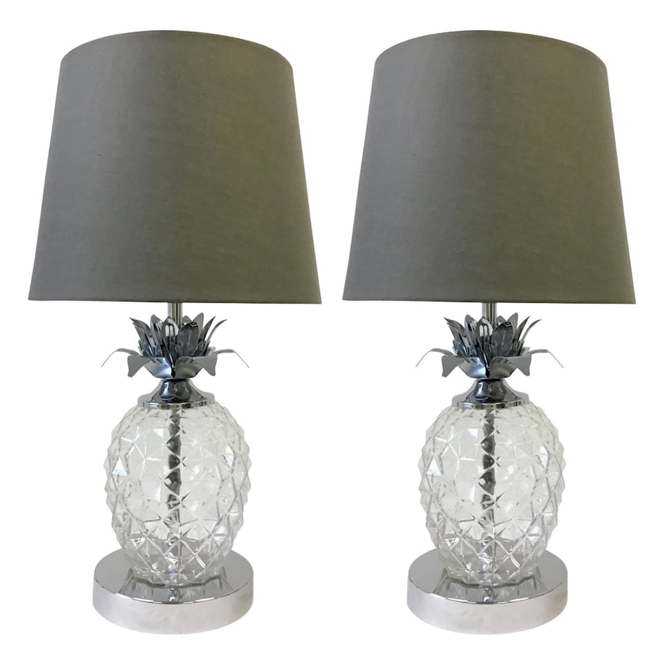 image 1 of Pair of Chrome Pineapple Touch Lamps with Grey Shades | Chrome | Grey | Large | 2