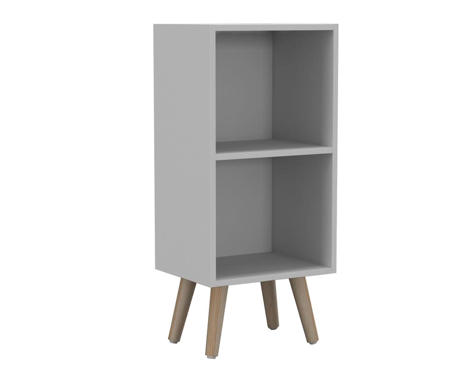 image 1 of 2-Tier Cube Display Cabinet with Scandinavian Legs | White | White & Pine | 1