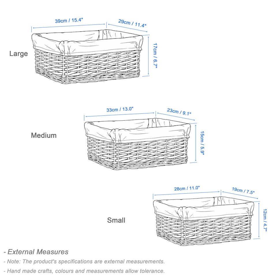 image 1 of Wickerfield Rectangular Wicker Storage Basket with Fabric Lining for Home Storage, Shelves & Gift Hampers