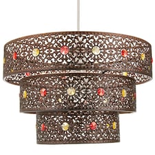 Antique Bronze Acrylic Gem Moroccan Style Triple Tier Pendant Lighting Shade | Bronze | Bronze | 1