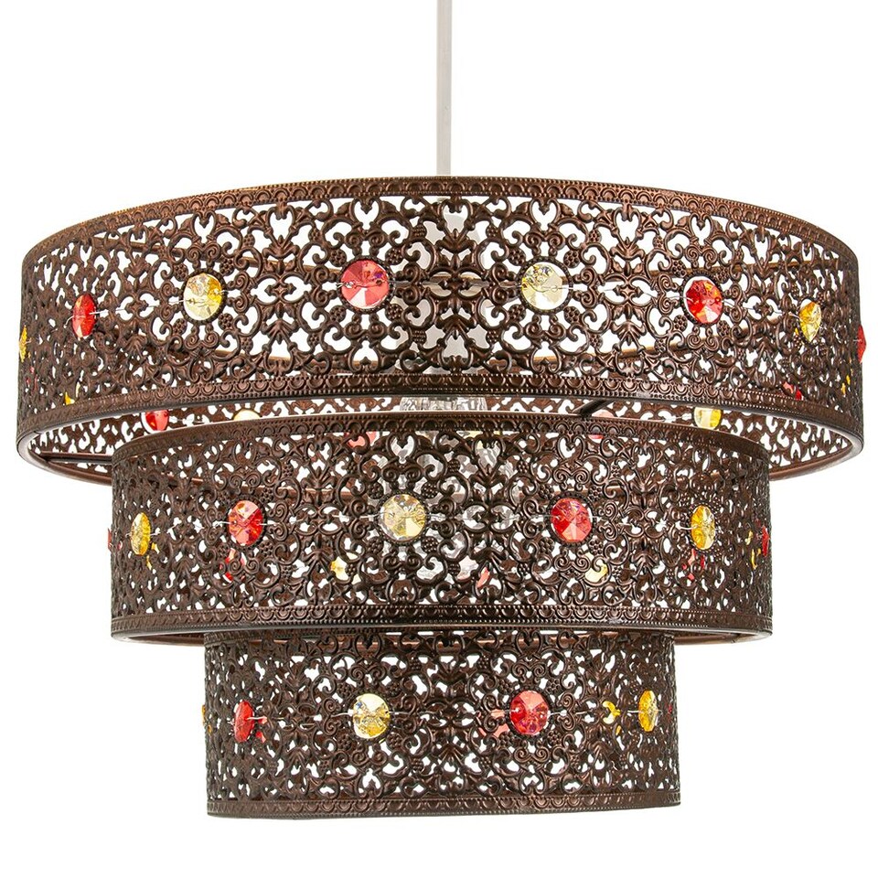 image 1 of Antique Bronze Acrylic Gem Moroccan Style Triple Tier Pendant Lighting Shade | Bronze | Bronze | 1