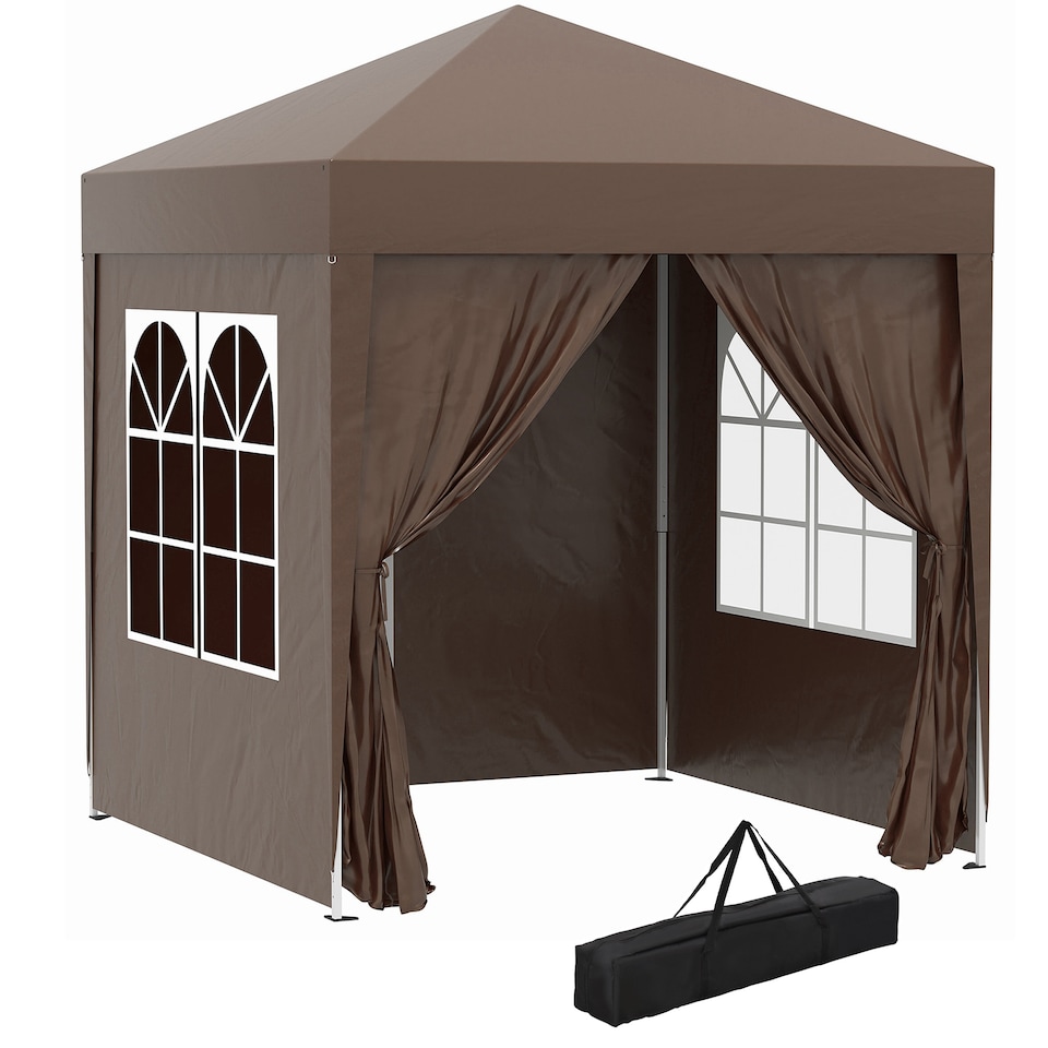 image 1 of Outsunny 2 x 2 m Garden Pop Up Gazebo, Wedding Party Tent Marquee, Water Resistant Awning Canopy with Sidewalls, Windows, Carry Bag, Coffee