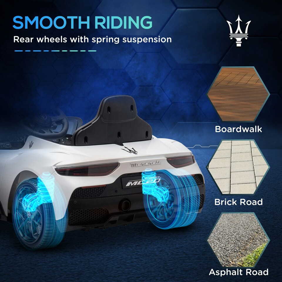 image 1 of AIYAPLAY Maserati MC20 Licensed 12V Kids Ride on Car w/ Remote, White