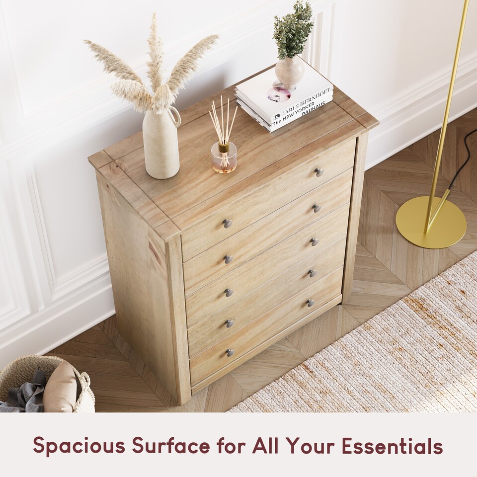 image 1 of Vida Designs Panama 5 Drawer Chest of Drawers Bedroom Storage, Solid Pine Wood