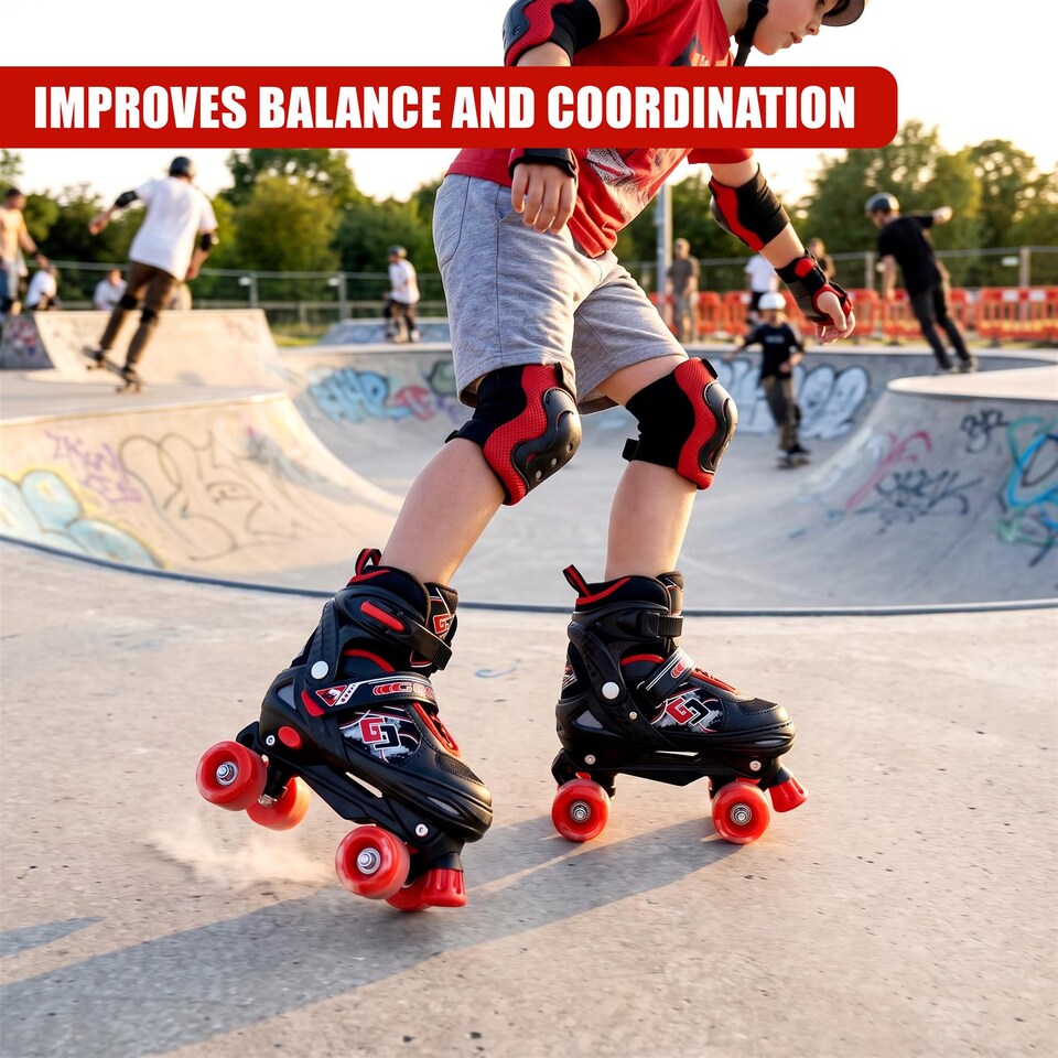 image 1 of The Magic Toy Shop Kids Adjustable Roller Skates, Black & Red, Medium