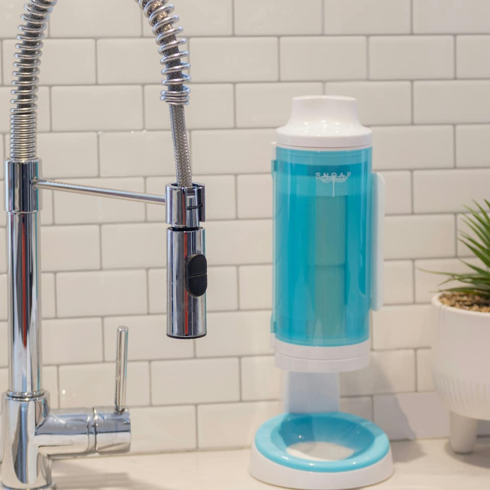 image 1 of SNOAP Dispenser (White) with Counter Stand and 2 Soaps