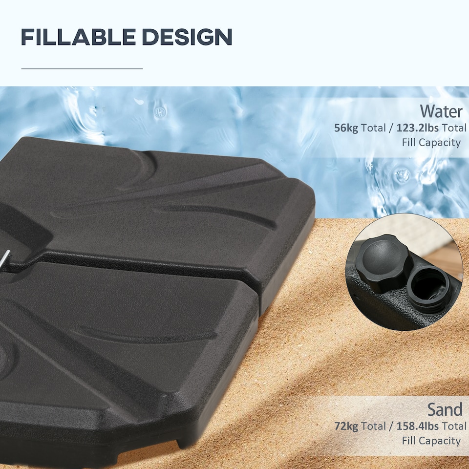image 1 of Outsunny Set of 4 Banana Parasol Base Stand Water or Sand Filled Weights, Black