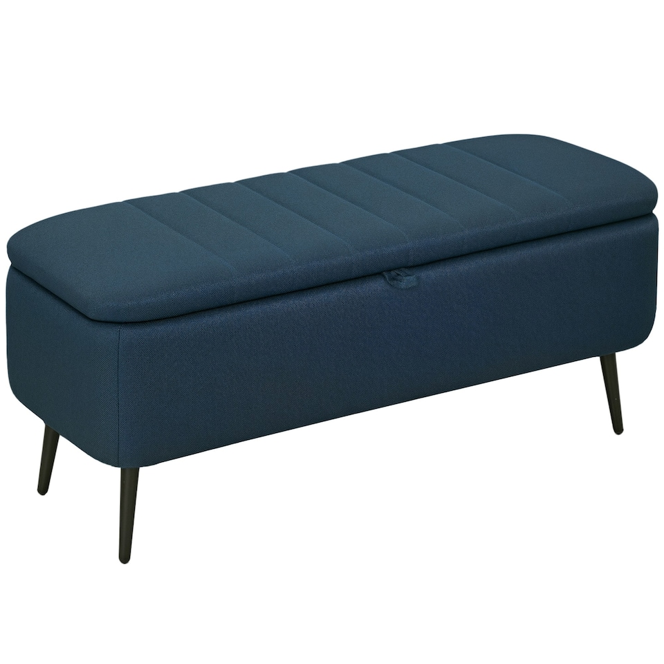 image 1 of HOMCOM Storage Ottoman Bench, Linen Fabric Footstool with Steel Legs Brown