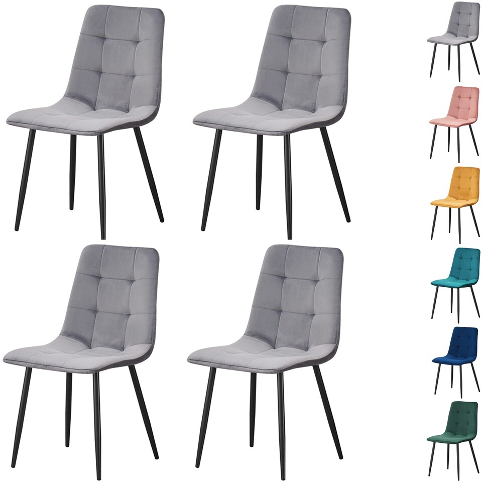 image 1 of Set of 4 Chairs Florence Velvet Dining Chairs with Sturdy Metal Legs - Kitchen, Living Room & Reception Chairs with Backrest and Padded Seat | Blue | One Size