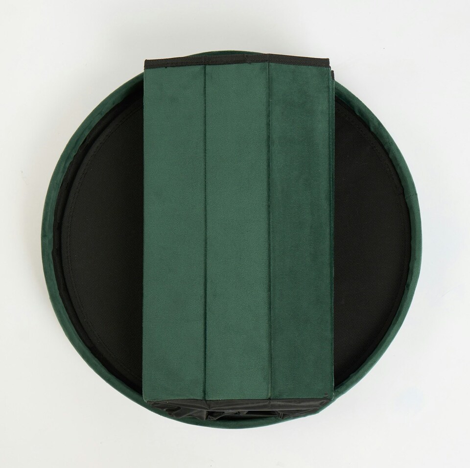 image 1 of OHS Matte Velvet Soft Round Foldable Footstool Seat Storage Organiser Ottoman | Green | Forest Green