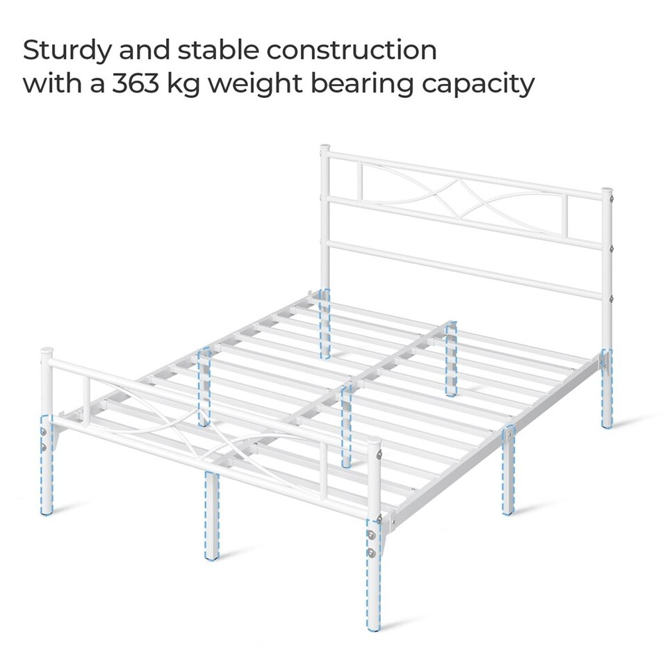 image 1 of Yaheetech 4ft6 Double Minimalist bed foundation with Curved Design Headboard White