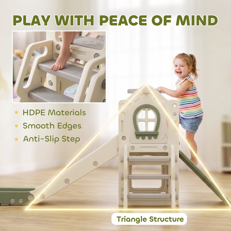 image 1 of AIYAPLAY Foldable 5 in 1 Kids Slide with Climber and Basketball Hoop, Cream