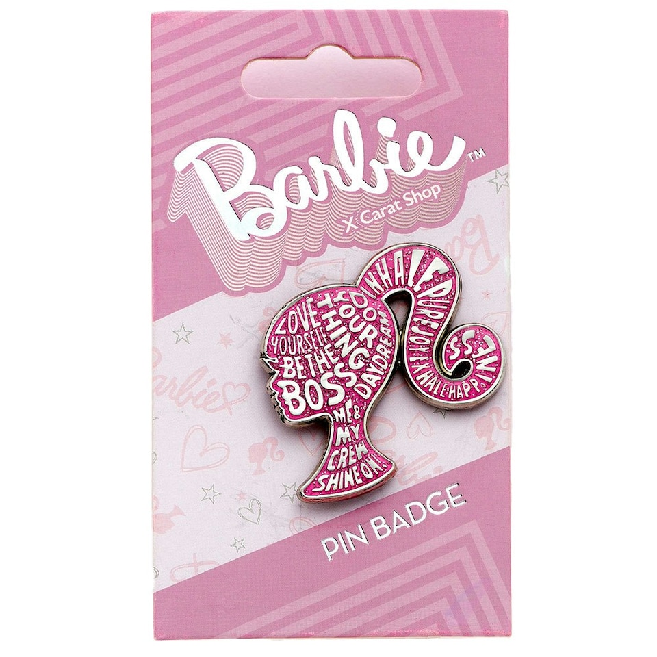 image 1 of Barbie Sparkly Silhouette Badge - Pink/Silver/White - One Size Pink