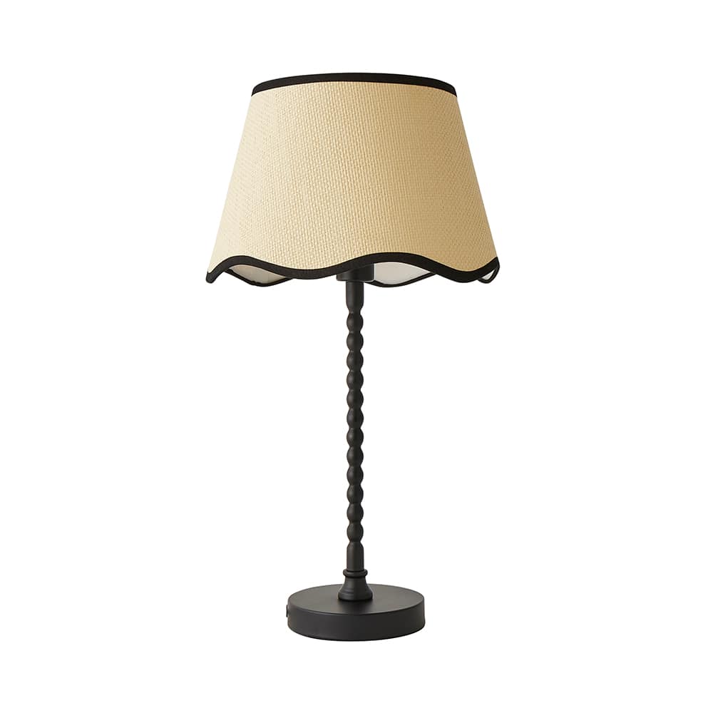 ValueLights Maeve Scallop Black Trim Drum Shade Matte Black Bobbin Table Lamp & LED Bulb