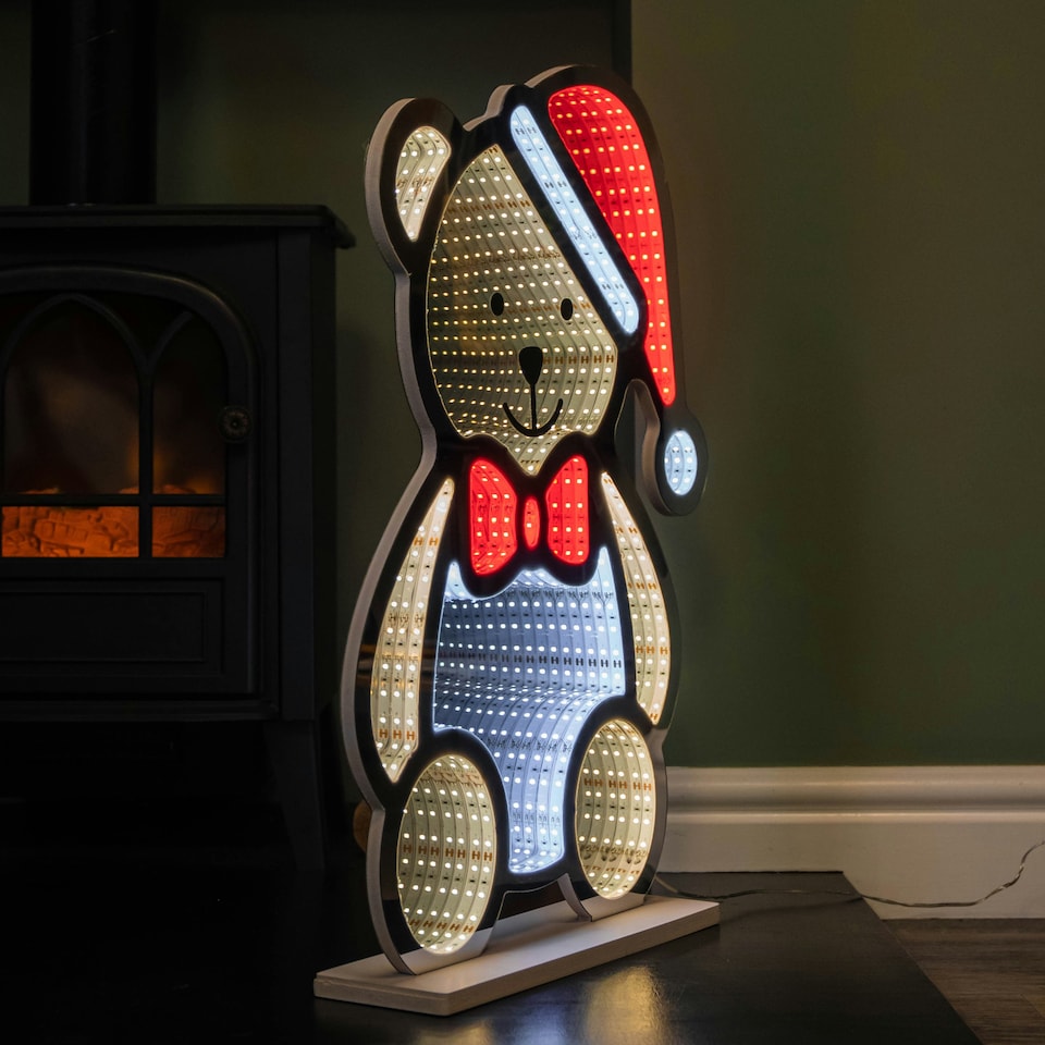 image 1 of 60cm Light up Teddy Bear in Santa Hat Christmas Infinity Decoration with LEDs