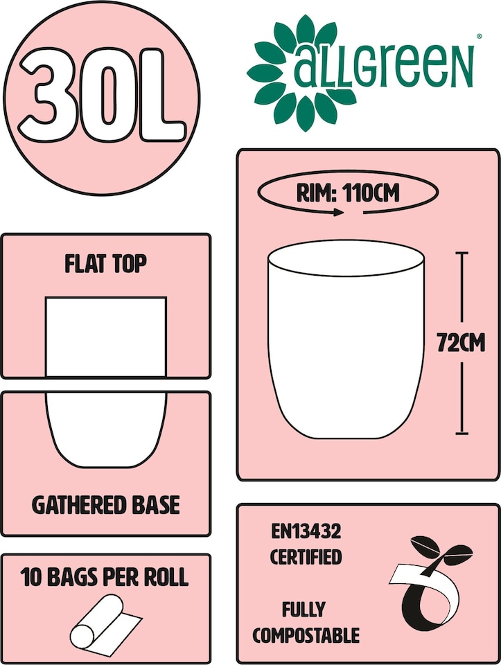 image 1 of All-Green 30 Litre Compostable Food Waste Bin Liners - 5 Rolls