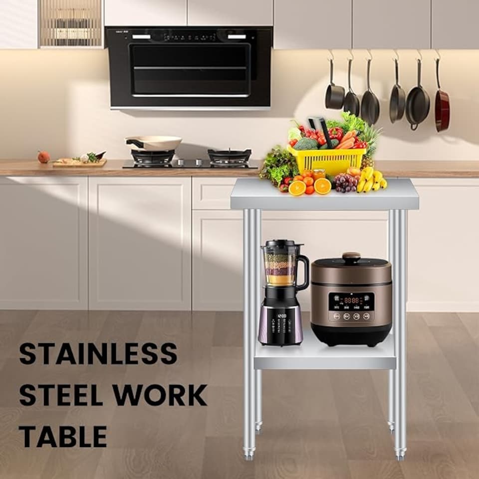 image 1 of London Boutique 12x24 inch Heavy Duty Stainless Steel Prep Table, Commercial Catering Work Bench with Wheels