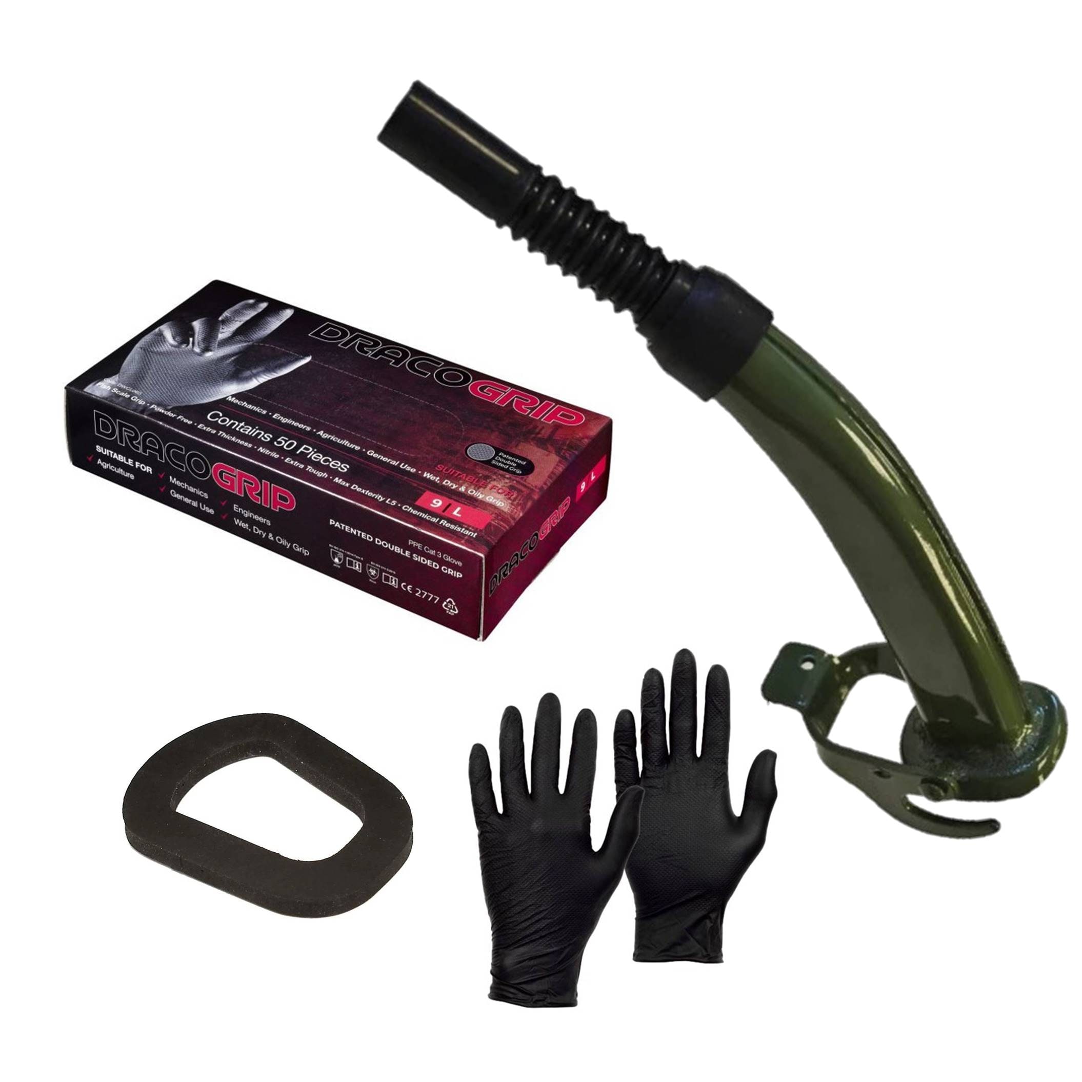 Pegdev Jerry Can Accessory Bundle Metal Spout Replacement Seal Nitrile Gloves Refuelling in Black