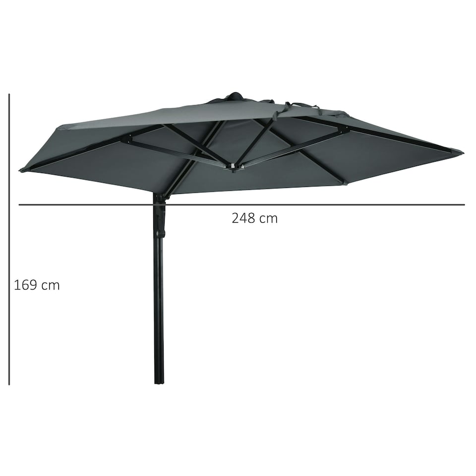 image 1 of Outsunny Wall-Mounted Parasol Patio Umbrella with Hand Dark Grey