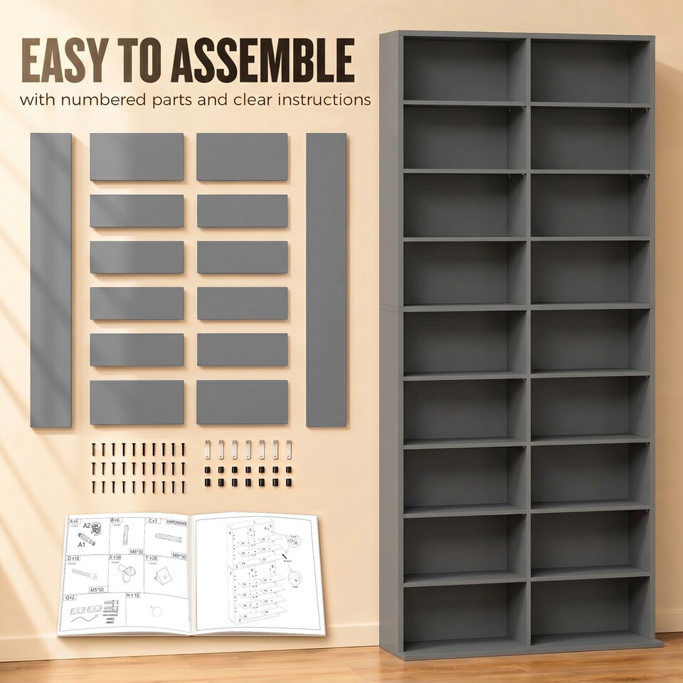 image 1 of HOMCOM 640 CD Storage Unit 360 DVD Storage Tower w/ 18 Compartments