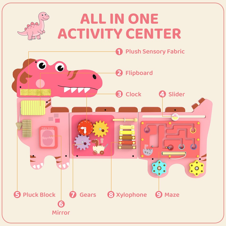 image 1 of AIYAPLAY Busy Board Panels Wall Mounted Dinosaur