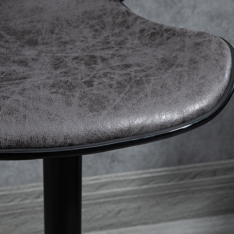 image 1 of HOMCOM Adjustable Bar Stools Set of 2, Swivel Leathaire Upholstered Barstools with Large Seat, Breakfast Bar Chairs with Back, Footrest and Steel Base, Dark Grey