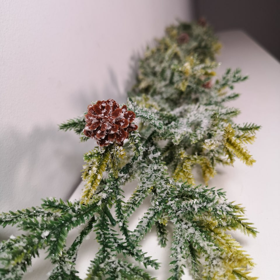 image 1 of 160cm Realistic Look Christmas Green Spruce Garland with Frosting and Plastic Pine Cones