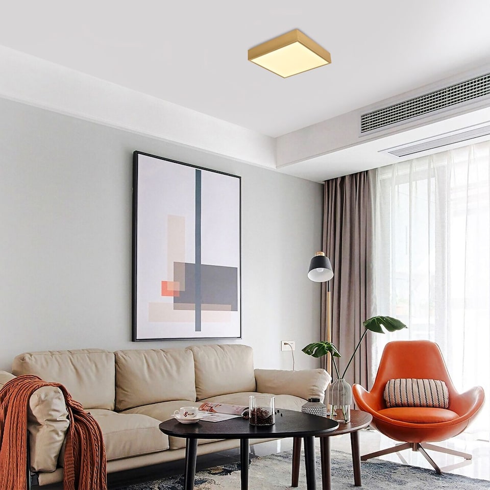 image 1 of Modern 25w LED Flush Square Ceiling Light in Brushed Gold with Opal Diffuser | Gold | Gold | 1