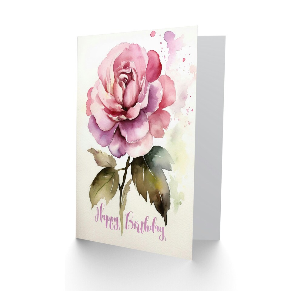 image 1 of Rose Flower Floral Watercolour her Birthday Card