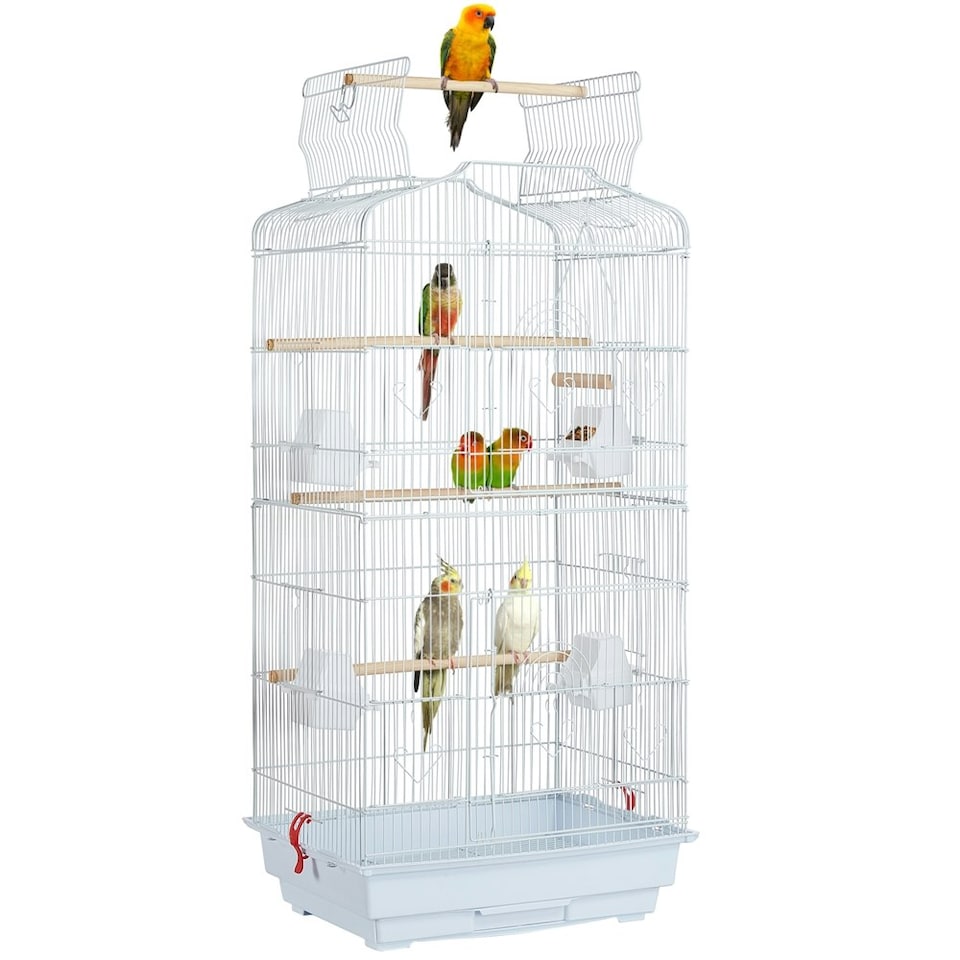 image 1 of Yaheetech 104.5 cm Tall Open Top Metal Birdcage Parrot Cage White