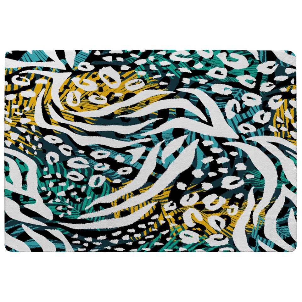image 1 of Tropical Leaves & Animal Print Rug | Multi