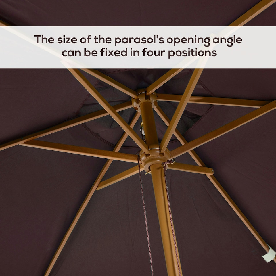 image 1 of Outsunny Wooden Garden Parasol Sun Shade Patio Umbrella Canopy Dark Coffee