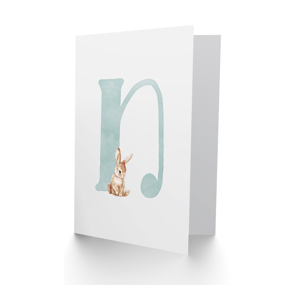 image 1 of Greeting Card Bunny Rabbit Alphabet Letter N New Baby 1st Birthday