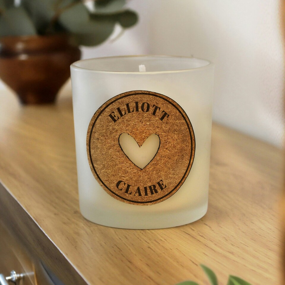 image 1 of Personalised Heart Cork Label Candle Jar Clear