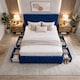 image 3 of 6FT Superking Blue Plush Velvet Divan Bed With Headboard & Footboard and Memory Sprung Mattress No Drawers