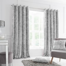 Catherine Lansfield Crushed Velvet Lined Eyelet Curtains | Silver | Silver Grey