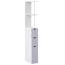 HOMCOM Tall Bathroom Cabinet, Freestanding Bathroom Storage Cabinet with 2-Tier Shelf and Drawers, Narrow Cupboard Storage Unit, White, Grey