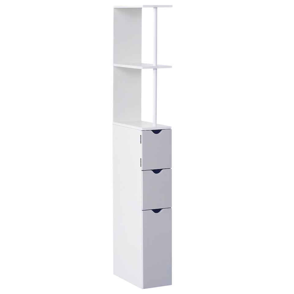 image 1 of HOMCOM Tall Bathroom Cabinet, Freestanding Bathroom Storage Cabinet with 2-Tier Shelf and Drawers, Narrow Cupboard Storage Unit, White, Grey